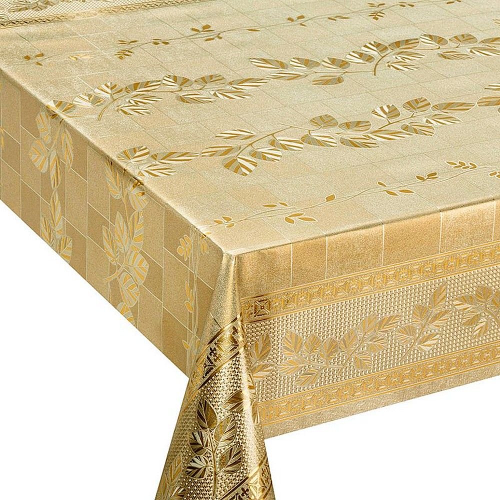 Toalha de Mesa Metalizada 6 Lugares 2,10x1,40 Folhas Douradas ...
