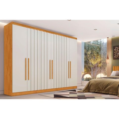 Guarda Roupa Casal 6 Portas (4 Ripadas) e 4 Gavetas Oxford Peroba/off White - Europa