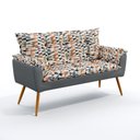 Ver imagem 2 de Kit Poltrona Namoradeira e 2 Poltronas Beta com Puff Lunar Suede Estampado Laranja com Cinza Aradeco