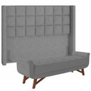 Ver imagem 1 de Kit Cabeceira Cama Box Casal 140cm Paris com Puff Recamier Itália Linho Cinza Escuro