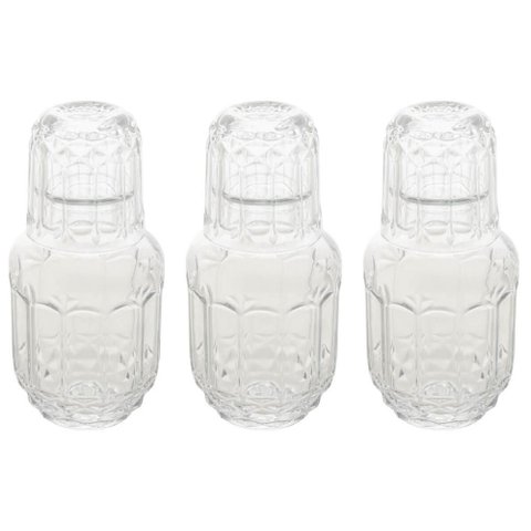 3 Garrafas para Água Moringa de Vidro 500ml Copo Tampa Lyor Faces