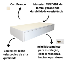 Gaveta Penteadeira Suspensa Mdf 60cm com Trilho Telescópico - 5
