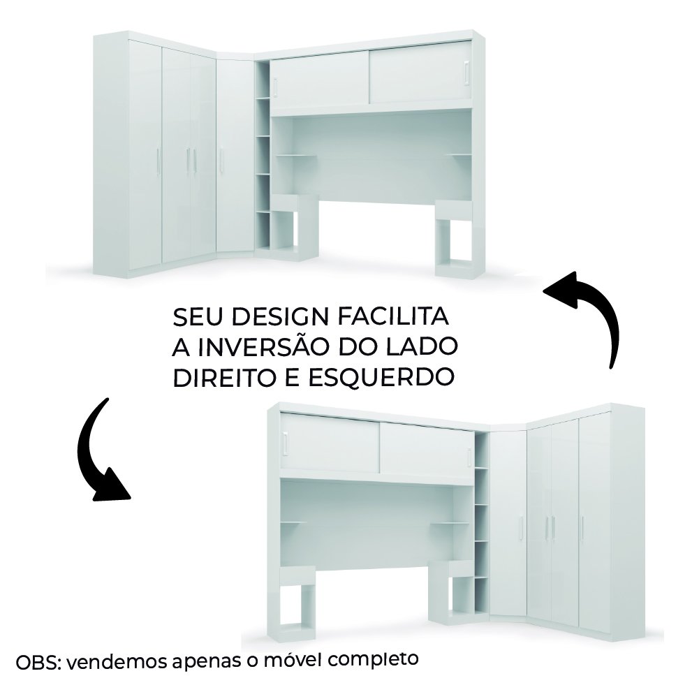 Guarda Roupas Modulado de Casal 1,38 com Cabeceira Genova Plus 6 Portas 4 gavetas Branco Batrol - 4