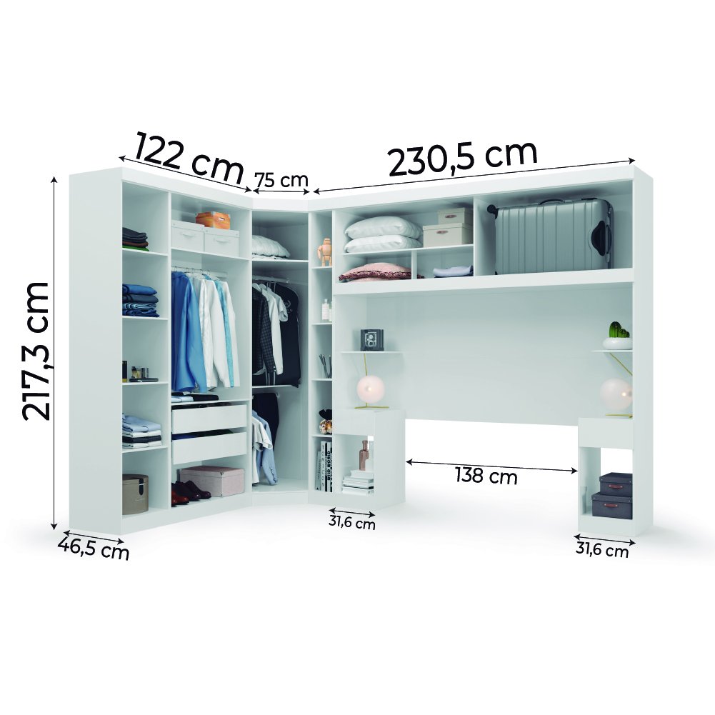 Guarda Roupas Modulado de Casal 1,38 com Cabeceira Genova Plus 6 Portas 4 gavetas Branco Batrol - 6