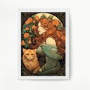 Ver imagem 2 de Quadro Mulher Com Gato Art Nouveau 24x18cm - com vidro:Madeira preta