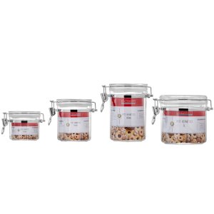 Kit 4 Pote Hermético Acrilíco Redondo Transparente Hauskraft