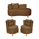Ver imagem 1 de Conjunto 2 Poltronas + Sofá Curvo Orgânico Luna Boucle Cappuccino - Montanaris Decor