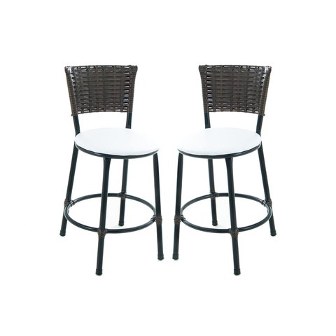 Kit 2 Banquetas Baixa de Cozinha Encosto Junco