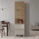 Ver imagem 1 de Cristaleira MDF 1 Porta Reflecta 2 Gavetas 60cm Proença Bege/Nogueira/Nude Prime