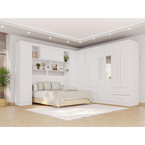 Guarda-Roupa Casal Modulado Canto com Espelho 11 Portas 4 Gavetas Multimóveis Branco