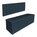 Ver imagem 1 de Kit Cabeceira Painel e Calçadeira Recamier Baú Casal 1,40m Holanda Suede - Pallazio Cor:Azul