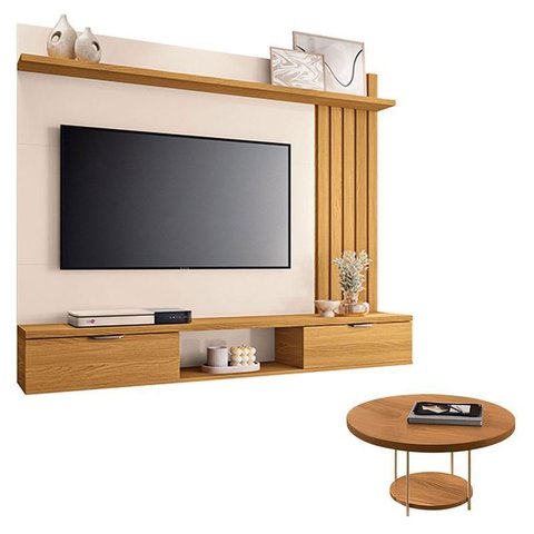 Painel Suspenso Lets Cinamomo Off White com Mesa de Centro Sky Cinamomo - Hb Móveis
