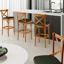 Ver imagem 2 de Kit 06 Banquetas Altas Cozinha Bancada Sala Jantar Estofada Ávila L02 Couríssimo Verde Musgo - Lyam