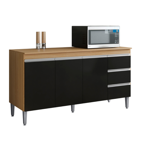 Balcão Gabinete de Pia para Cozinha sem Tampo 160cm 3 Portas Andréia Amêndoa/preto- Mabe Magazine