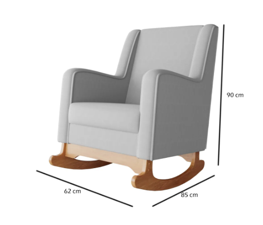 Cadeira Poltrona de Amamentação e Balanço C/ Puff Linho Cinza - Lahome Decor Aquila - 3
