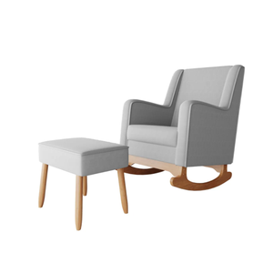 Cadeira Poltrona de Amamentação e Balanço C/ Puff Linho Cinza - Lahome Decor Aquila