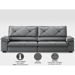 Sofá com Carregador Usb e Molas no Assento Retrátil Reclinável Nice 2,90m Velosuede - Netsofas - 5