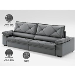 Sofá com Carregador Usb e Molas no Assento Retrátil Reclinável Nice 2,90m Velosuede - Netsofas - 4