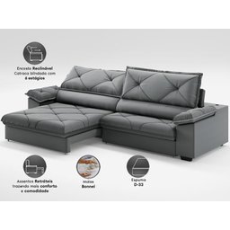 Sofá com Carregador Usb e Molas no Assento Retrátil Reclinável Nice 2,90m Velosuede - Netsofas - 2