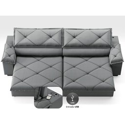 Sofá com Carregador Usb e Molas no Assento Retrátil Reclinável Nice 2,90m Velosuede - Netsofas - 3