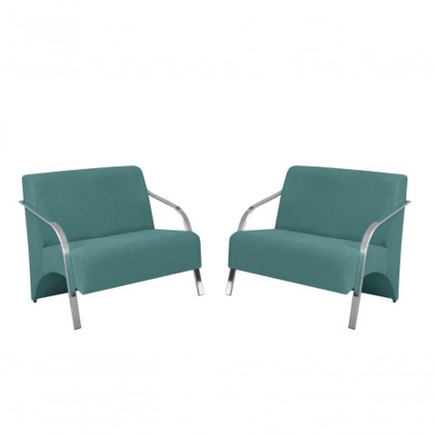 Kit 2 Poltronas 2 Lugares Braço Alumínio Suede Turquesa