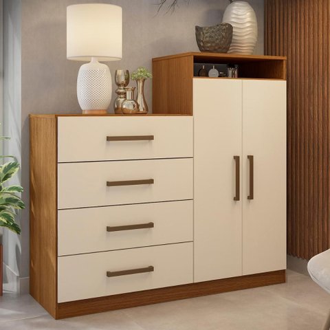 Cômoda 4 Gavetas 2 Portas 1 Nicho Latida - Amendola/off White