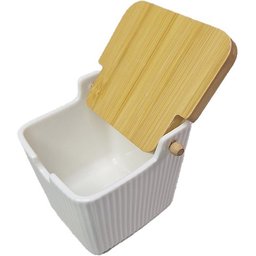 Saleiro Cerâmica Tampa de Bambu com Colher 300ml - 1