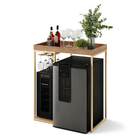 Aparador Bar para Adega Cervejeira ou Frigobar MDF e Metal Industrial Dourado Notte