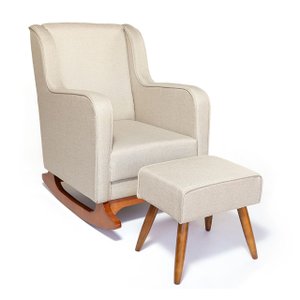 Cadeira Poltrona de Amamentação e Balanço C/ Puff Linho Bege - Lahome Decor