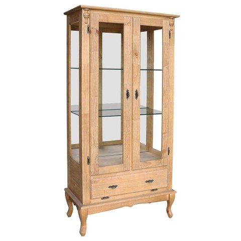 Cristaleira Vitrine Espelhada Antique Média 2 Portas 2 Prateleiras de Vidro 1 Gaveta Garapa Verniz