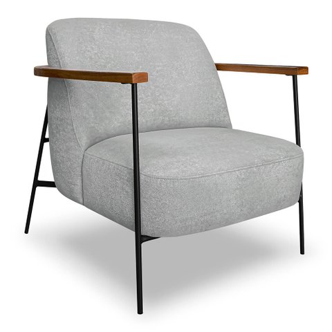 Poltrona Decorativa Celeste Linho Bouclê Cinza Claro Base de Ferro Preto - Pallazio