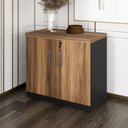 Ver imagem 1 de Armário Baixo P/ Escritório 80cm 2 Portas Nogal Pr F5 Cor:nogal com Preto