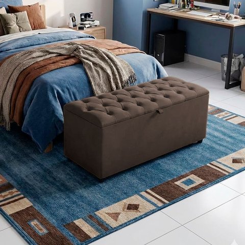 Recamier Baú Berlim Veludo Marrom Solteiro 80cm Estofado Pés PVC Preto