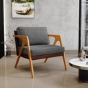 Ver imagem 2 de Poltrona Decorativa Para Sala De Estar Pietra L02 Couríssimo Marrom Linho Cinza Escuro - Lyam