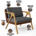 Ver imagem 4 de Poltrona Decorativa Para Sala De Estar Pietra L02 Couríssimo Marrom Linho Cinza Escuro - Lyam