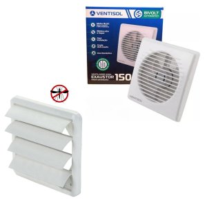 Kit Exaustor Banheiro 15cm com Veneziana Grade Anti Inseto