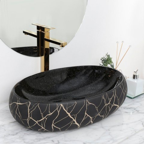Cuba Pia Louça Cerâmica Apoio Banheiro 60x42cm Luxo Black