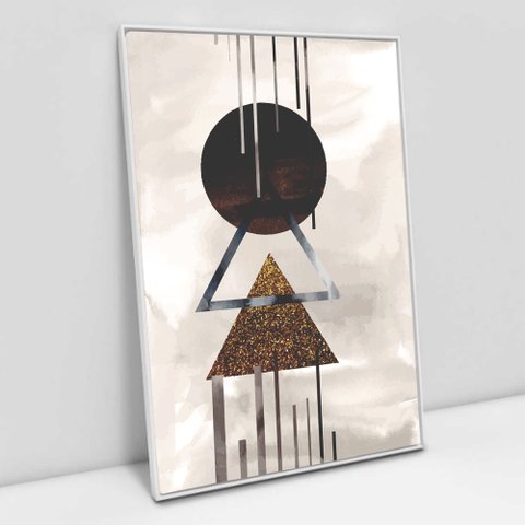 Quadro Decorativo em Canvas Abstrato Geométrico - Moldura Branca - 60 x 40cm