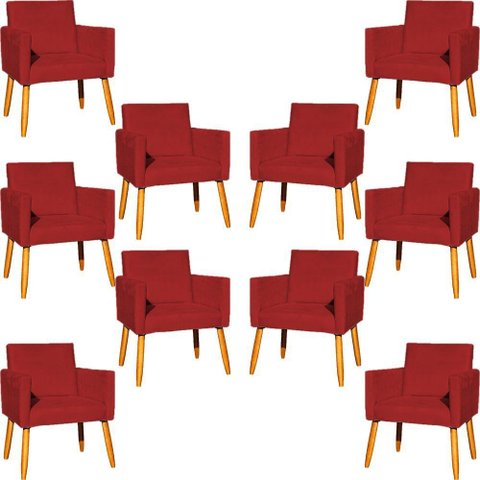Kit 10 Poltronas Decorativa para Sala Nina Suede Cores Pé Palito 30cm Castanho - Bordô, Suede