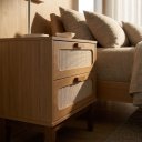 Ver imagem 3 de Kit Mesa de Cabeceira Santorini MDF Pés de Madeira Maciça 45cm Natural e com Gavetas Estilo Retro
