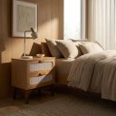 Ver imagem 5 de Kit Mesa de Cabeceira Santorini MDF Pés de Madeira Maciça 45cm Natural e com Gavetas Estilo Retro