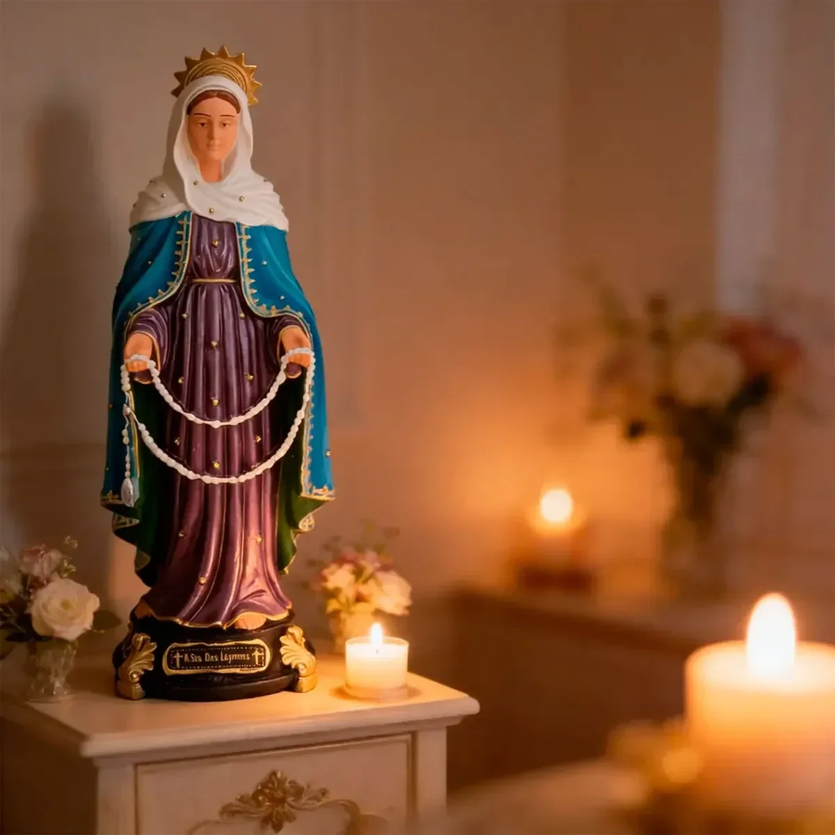 Ver imagem 3 de Imagem de Nossa Senhora Das Lágrimas de Borracha Inquebrável - 40 cm