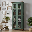 Ver imagem 1 de Cristaleira Rústica 2 Portas 3 Prateleiras Pés Torneados - Verde Kalle com Tampo Base Imbuia Glazer