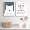 Ver imagem 2 de Kit 2 Quadros Quarto Bebê Urso Rosa e Cinza 24x18cm:madeira Preta