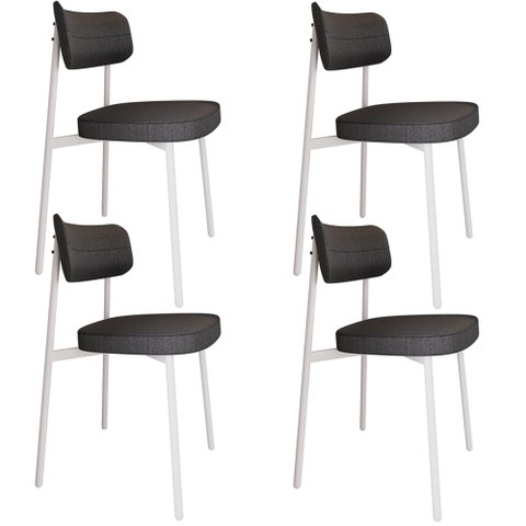 Kit 04 Cadeiras Estofada para Sala de Jantar Astrid Branco C01 Linho Preto - Lyam Decor
