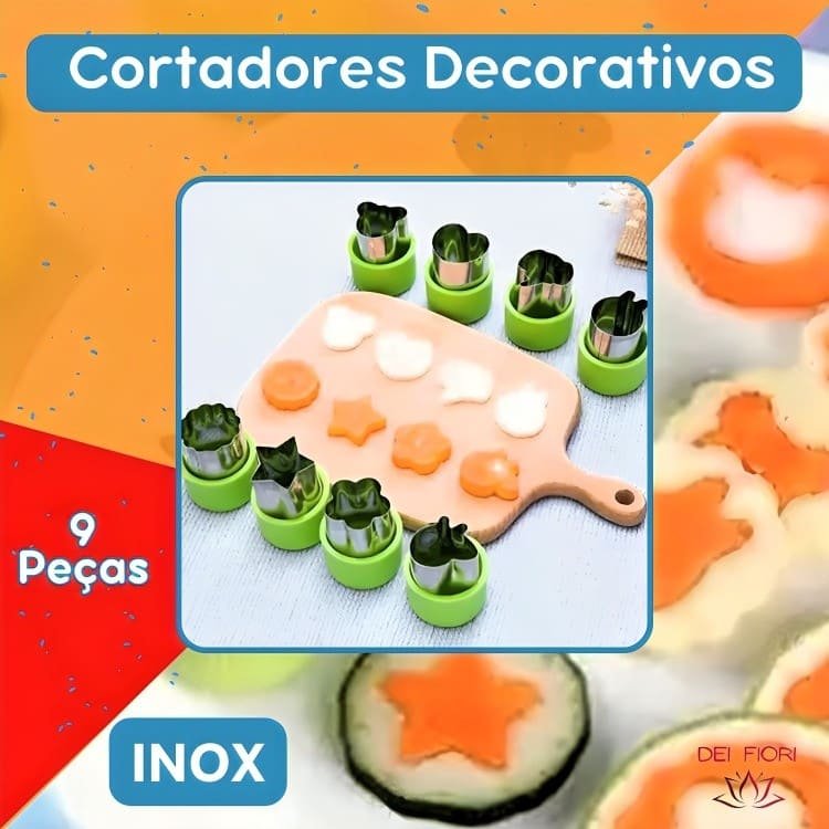 Kit 9 Peças Cortadore Decorativo Massas Biscoitos Aço Inox Conjunto Molde Confeitaria Frutas Legumes - 7