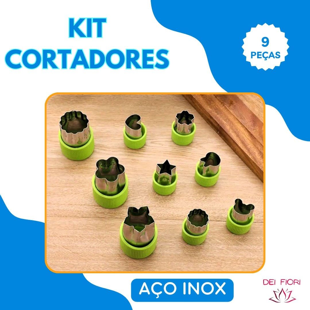 Kit 9 Peças Cortadore Decorativo Massas Biscoitos Aço Inox Conjunto Molde Confeitaria Frutas Legumes - 8