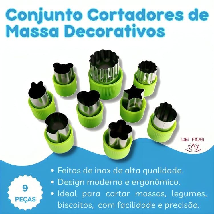 Kit 9 Peças Cortadore Decorativo Massas Biscoitos Aço Inox Conjunto Molde Confeitaria Frutas Legumes - 2