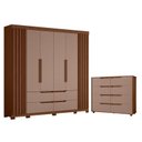 Ver imagem 1 de Guarda Roupa Doble Casal 06 Portas e Cômoda Doble 08 Gavetas Flex Nogueira Capuccino - Móveis