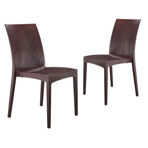 Kit 2 Cadeiras Rattan Marrom em Pp para Restaurantes Sala de Jantar Cozinha Área Externa Ecomhome